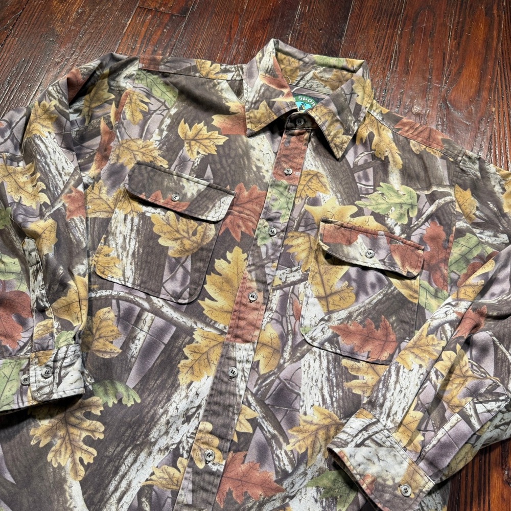 Vintage Master Sportsman Shirt Mens Large Camo Leaf Button Down Hunting